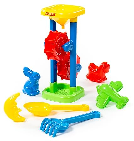 Polesie 35103 282, H=308 mm mit Formen (Hase, Pferd, Mond, Flugzeug), Schaufel 7, Rechen Nr. 8 – Sets mit Sandmühle, Mehrfarbig