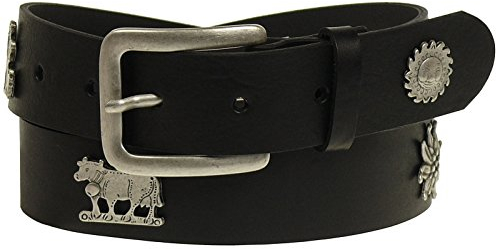 Harrys-Collection Herren Hochwertiger Trachtengürtel mit Edelweiß und Kuhmotiv, Bundweite:90, Farben:schwarz