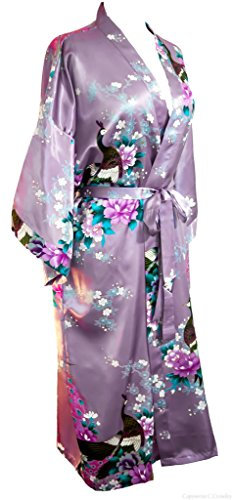 Kimono Robe Long 16 Colors Premium Peacock Bridesmaid Bridal Shower Womens Gift, 8 - 16 UK adult, Pink Lilac