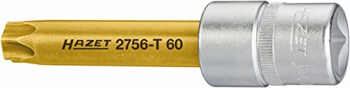 Hazet Kardan Ondas de vaso Torx destornillador, cuadrado hueca 12,5 mm, perfil exterior, longitud total: 103 mm, 1 pieza, CVD de recubrimiento TIN, 2756 de T60