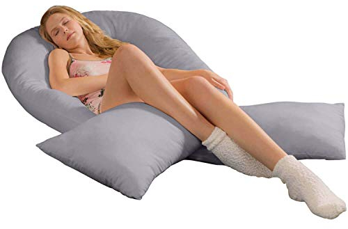 Traumreiter Jumbo XXL Seitenschläferkissen mit Bezug Baumwolle Grau (Blei) - Schwangerschaftskissen U Form Full Body Pillow Seitenschläfer Kissen für Schwangere Lagerungskissen