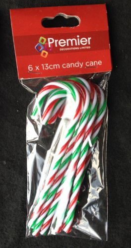 6 x plastic Christmas Candy Canes 13cm Decorations arts & crafts red white & green