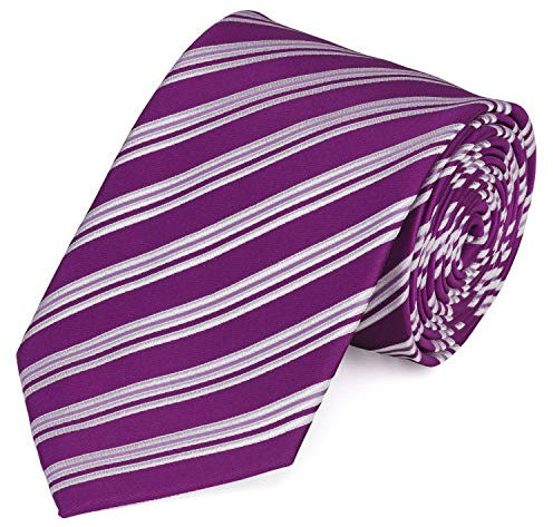 Fabio Farini - Herren gestreifte Krawatte in 8cm Breite, Schlips klassisch Robuste Pflegeleichte Mikrofaser für alle Anlässe wie Hochzeit, Beerdigung, Konfirmation oder Business Magenta Weiß