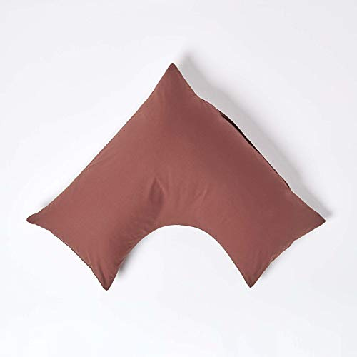 HOMESCAPES Chocolate Brown Pure Egyptian Cotton V-Shape Pillowcase 200 TC 400 Thread Count Percale Equivalent Pillow Case For Nursing Pregnancy and Elderly