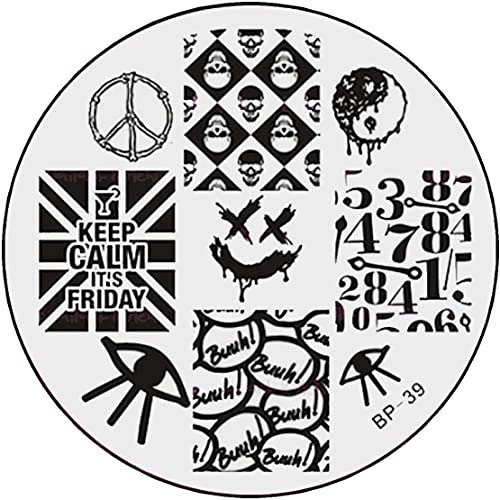 STAMPING-SCHABLONE # BP-39 Keep calm it's Friday, Totenköpfe, Skull, Zahlen, Peace