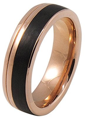 DOOSTI Freundschaftsring/Partnerring Chirurgischer Edelstahl 316L Rose vergoldet mit schwarzer Carbon Einlage - inkl. Gratis Gravur