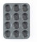 Prochef KB1003 Teflon Non-Stick Premium Coated 12 Cup Tray/Tin-Length 35cm x Width 27cm Carbon Steel for Muffins or Cupcakes-Silver, Black, 35 x 27 x 3cm