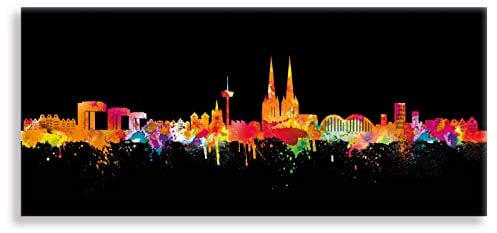 Köln Kunstdruck auf Leinwand - NEON Skyline Kölner by DiChyk (div. Größen) Bild fertig auf Keilrahmen ! Graffiti Like Banksy Art Gemälde Kunstdrucke, Wa (40x100 cm)
