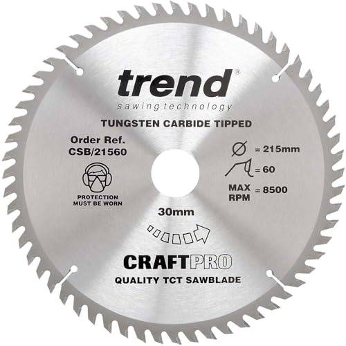 Trend CSB/21560 Craft Pro Fine Trim Finishing TCT Circular Saw Blade for Table/Mitre Saws, 215mm x 60 Teeth x 30 Bore, Tungsten Carbide Tipped Trend CSB/21560 Craft Pro, Fine Trim Finishing TCT Circular Saw Blade for Table/Mitre Saws, Tungsten Carbide Tipped, 215mm x 60 Teeth x 30 Bore
