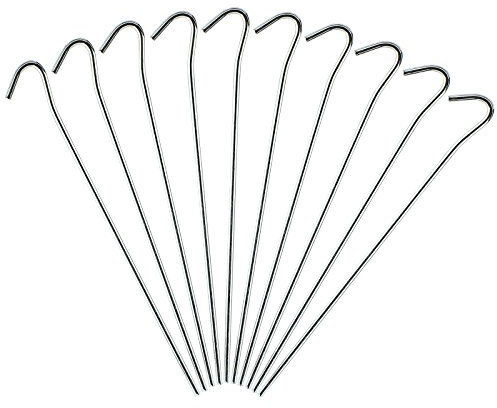 AMOS Universal Galvanised Steel Tent Pegs for Camping (Pack Of 10), 24cm, Awning Metal Ground Stands, Curved Hooks for Football Nets | Camping & Hiking Support