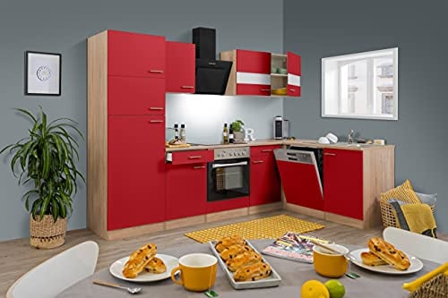 Küche Küchenzeile Küchenblock Winkelküche Eiche Rot Merle 280 x 172 cm Respekta