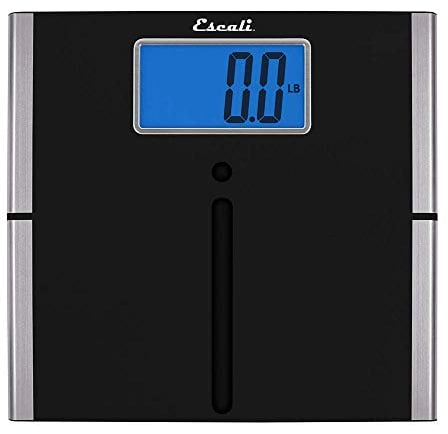 Escali US200L Extra Large Ultra Slim Bathroom Body Scale, Low Profile, LCD Digital Display, 440lb Capacity, Black/Silver Trim