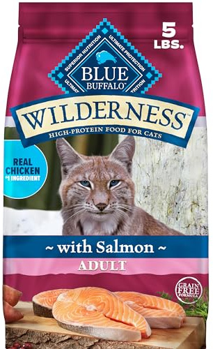 Blue Buffalo Wilderness Natural Adult Dry Cat Food, High-Protein and Grain-Free Diet, Supports Healthy Muscle Development and a Healthy Immune System, Salmon, 5-lb Bag