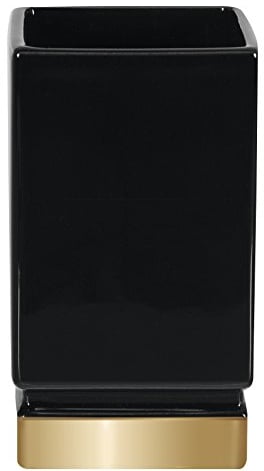 Spirella Zahnputzbecher Zahnbürstenhalter Porzellan Roma 7x12 cm Schwarz/Gold, Keramik, Noir/Doré/Argenté