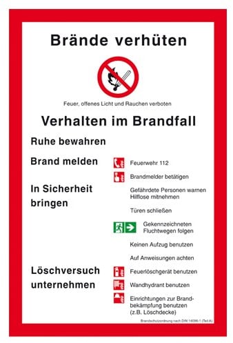 Brandschutzordung nach DIN 14096 Teil A Kunststoff (ISO) 300 x 200 mm