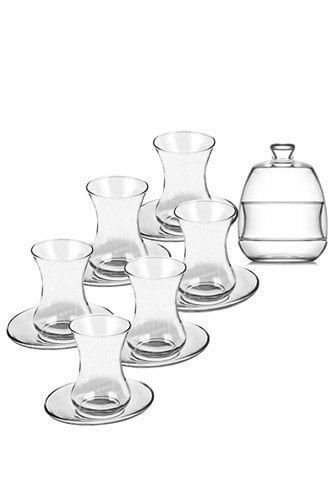 13 Teilig Türkische Teegläser Tee mit Untertasse Hohe Qualität BASAK Orientalisch arabisch Teestube Cafe Kahve Bar Club Cay Seti Bardak Bardagi 6 Teegläser + 6 Untertassen + 1 Zuckerbehälter