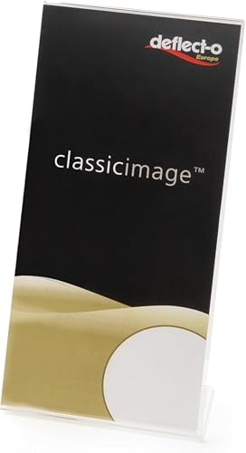 Deflecto Tischaufsteller Classic Image, schräg, A4, Hochformat, glasklar, einseitige Präsentation, Menükartenhalter, Werbeaufsteller