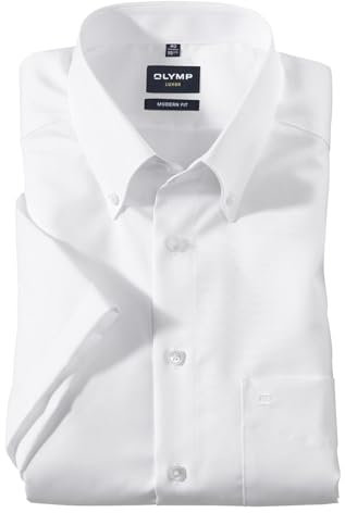 OLYMP Luxor modern fit Hemd Halbarm Button Down Kragen Popeline weiß