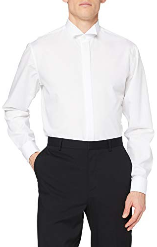 Seidensticker Herren Business - Hemd - Shaped Fit - Bügelfrei - Kläppchen Kragen - Langarm - Umschlagmanschette - 100% Baumwolle Weiß (Weiss) 38
