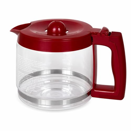 12-Cup Coffee Maker Carafe Replacement – Compatible with Kenmore 100.40707310 Coffee Maker, OEM Fit, Red Handle & Lid