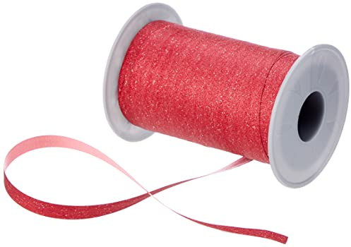 PRÄSENT Poly Glitter Ringelband rot, 100 m leicht kräuselndes Geschenkband, 10 mm Breite, Dekoband zum Basteln & Einpacken von Geschenken, für Festliche Anlässe