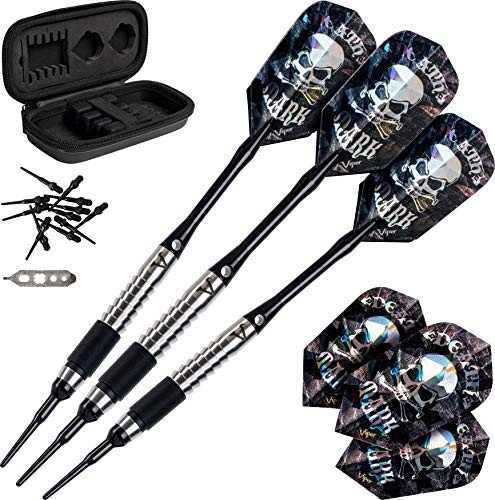 Viper Unisex-Erwachsene Desperado Dartpfeile mit weicher Spitze, 80% Wolfram, mit Aufbewahrungs-/Reiseetui, Death Mark, feine Rändelung, 18 g, Schwarz, Grooved Barrel with Back Half Razor
