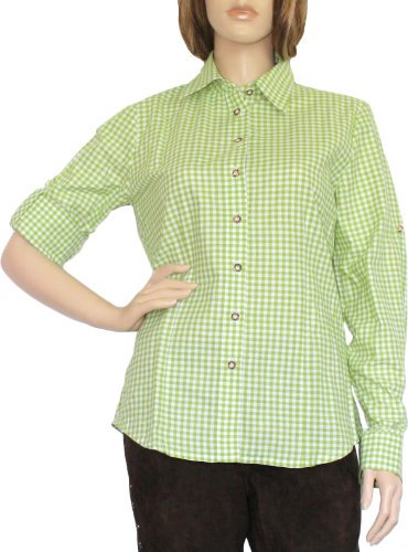 Trachtenbluse Damen Trachten Lederhosen-Bluse Trachtenmode grün kariert, Größe:40