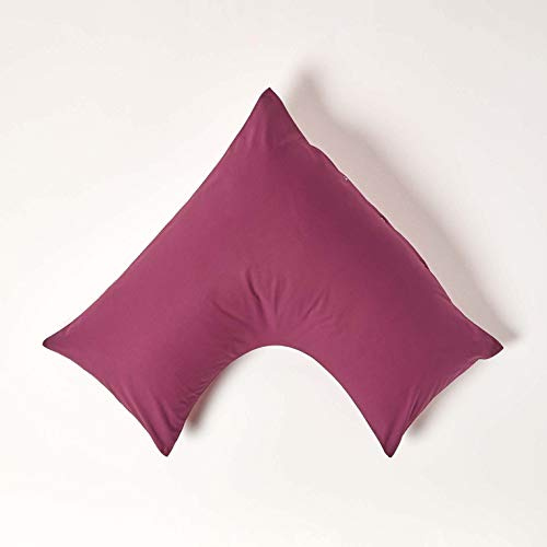 HOMESCAPES Plum Purple Pure Egyptian Cotton V-Shape Pillowcase 200 TC 400 Thread Count Percale Equivalent Pillow Case For Nursing Pregnancy and Elderly
