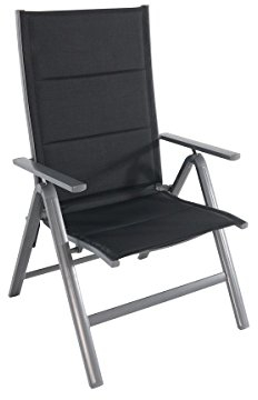 greemotion XXL-Klappsessel Grenada anthrazit/schwarz, Klappstuhl mit extra breiter Sitzfläche, 7-fach verstellbare Rückenlehne, Stuhl mit leichtem Aluminiumgestell, gepolsterte Bespannung aus 2x2 Textilene, 68 x 67 x 110 cm