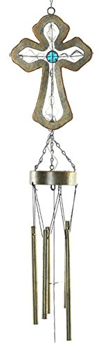 Zeder Home Solar Windspiel Einzigartige Outdoor Indoor Mobile Bell Klangspiel Windspiel zum Aufhängen Licht Inspirierende Religion Kreuz Garten Rasen Hof Terrasse Wasserdicht Metall Glas Home Decor