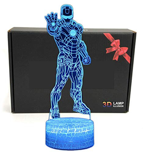 LED Superhero 3D Optical Illusion Smart 7 Colors Night Light Table Lamp with USB Power Cable (Iron Man)