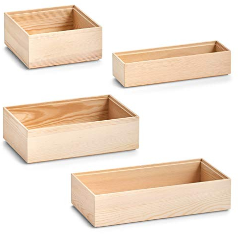 Zeller 4X Ordnungsbox Kiefer Set gemischt Allzweckkiste Holzkiste Holzbox Kiste