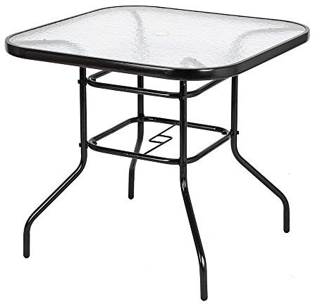 VINGLI Table de Patio carrée en Verre avec Trou pour Parasol, Table de Salle à Manger d'extérieur en Acier trempé, Table d'extérieur pour Balcon, Jardin, terrasse de 81,3 cm