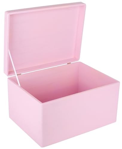 Creative Deco XXL Rosa Große Holzkiste mit Deckel | 40x30x24 cm (+/-1cm) | Holztruhe Erinnerungsbox Baby Holzbox mit Deckel Kasten | Für Dokumente, Spielzeuge, Werkzeuge | ROH, UNGESCHLIFFEN