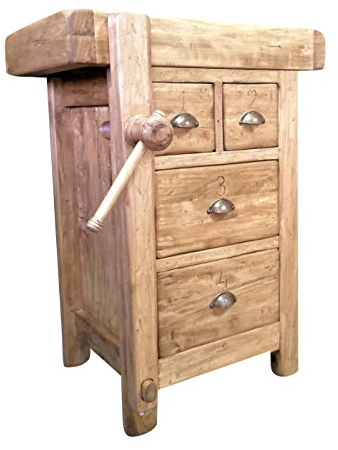 Biscottini Banco Tavolo da lavoro Country in legno massello di tiglio finitura naturale anticata L 64 x PR 57 x H 82 cm Made in Italy, fedele riproduzione di un antico ed originale Banco da Falegname