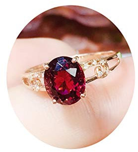 AMDXD 18K Rotgold Ringe Hohl mit Turmalin Solitärring Verlobungsringe Für Damen Rotgold Rot Gr.54 (17.2)