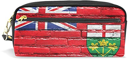 Vintage Ontario Federmäppchen, PU-Leder, mit Flagge, tragbar