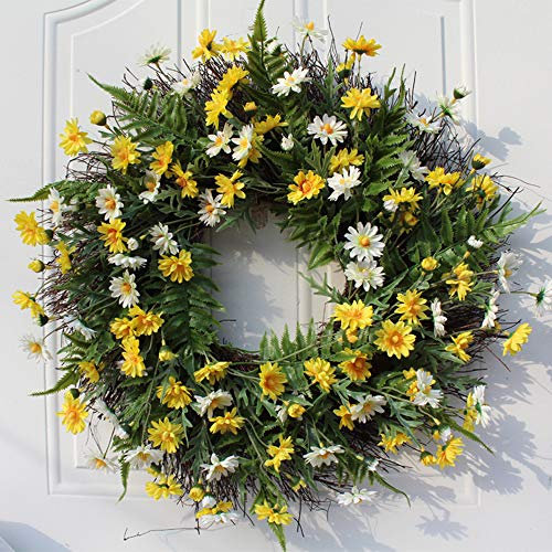 UIYIHIF 22Inch Daisy Wreaths, Artificial Flower Spring Wreath for Front Door Window Wall Hanging, Summer Silk Decorative Wreath Decorations…