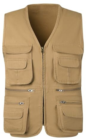 KTWOLEN Herren Outdoor Weste Baumwolle Anglerweste Freizeit Jagd Trekking Wander Angler Camping Safari Weste Ärmellos Jacke mit vielen praktischen Taschen