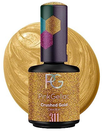 Pink Gellac UV Gel Nagellack - 311 Crushed Gold 15 ml - Lang Anhaltend Shellac Nagellack Gold - Gel UV für 14 Tage Nägel in Salonqualität - Made in Holland