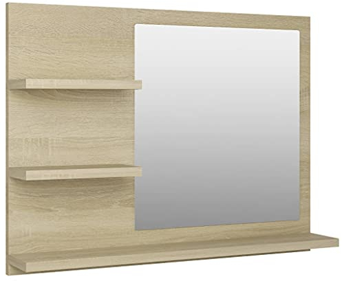 vidaXL Badspiegel mit 3 Ablagen Spiegelregal Wandspiegel Badezimmerspiegel Bad Spiegel Badezimmer Badmöbel Sonoma-Eiche 60x10,5x45cm Holzwerkstoff