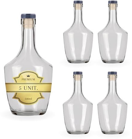 5x Bouteilles de Luxe en Verre avec Bouchons Encapsulés Argentés 500ml - Élégance et Modernité en Verre de Haute Qualité pour Boissons, Rhum, Liqueur et Préparations Artisanales - Bouteilles à Remplir