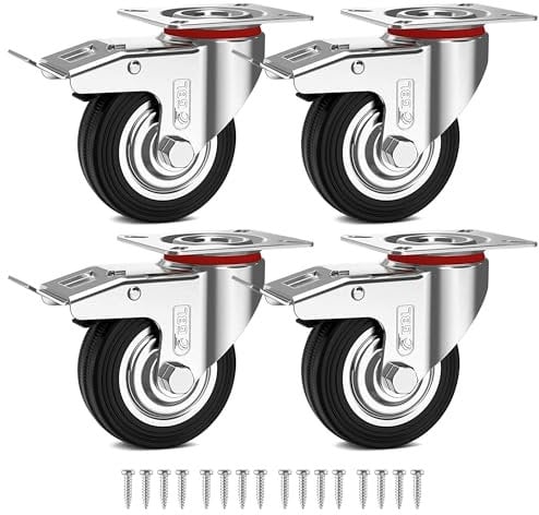 GBL 4x Möbelrollen mit Bremse - 4 Schwerlast Rollen für Möbel mit Bremse - 75mm x 200kg Schwerlastrollen - Lenkrollen Transportrollen Laufrollen - Möbel Rollen für Schwerlast