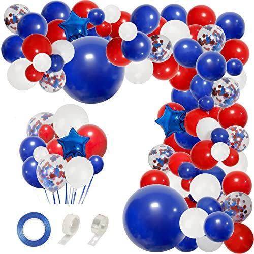 145 Stück Luftballons Bogen Set Kit Blau Weiß Rot Latex Ballon Girlande mit Stern Folienballon für 70 Jahre Queen's Platinum Jubiläum 2022 Geburtstag Hochzeit Party Dekoration Supplies