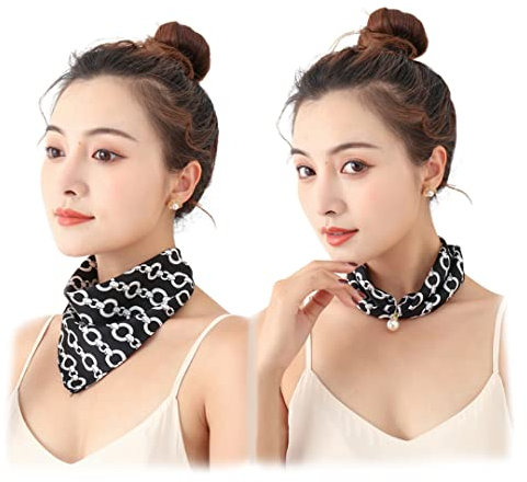 Foulard imprimé à chaînes pour le cou, les cicatrices et les perles, avec pendentif magnétique, protection solaire, noir, noir, taille unique