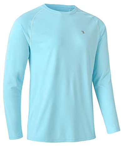 Rdruko Mens Quick Dry Long Sleeve Tops Breathable Running Sport Gym T Shirts UV Sun Protection Hiking Fishing Shirt Sky Blue M