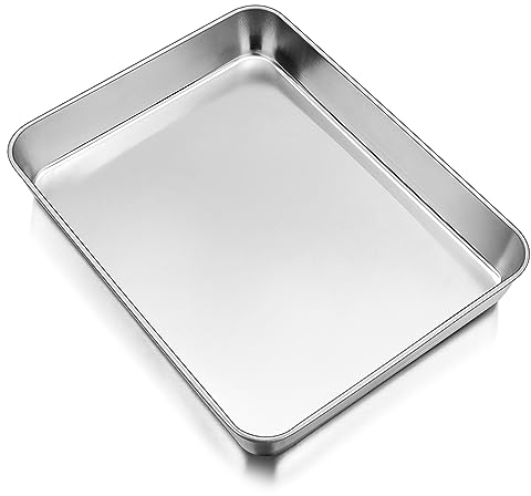 TEAMFAR Backblech, Tiefes Auflaufform Kuchenblech aus Edelstahl, 26,5x20,5x4,7cm Rechteckigies Backform Fettpfanne für Kuchen/Lasagne/Brownie, Gesund, Leicht zu Reinigen und Spülmaschinenfest