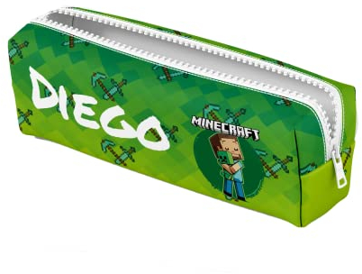 ZPUBLI+ Estuches Escolares de 22 cm Personalizados con Nombres, Fechas, Frases etc. Estuche Personalizado básico para el Colegio con Dibujos Originales. (Minecraft 2)