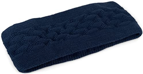 styleBREAKER Damen Strick Stirnband einfarbig mit Karo Muster, Thermo Fleece Futter, Winter Headband Uni 04026061, Farbe:Dunkelblau