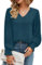 Odosalii Women's Blouses & Shirts Sexy V-Neck Tops Chic Long Sleeve Shirts Comfy Chiffon Tops Oversized Solid Color Lantern Sleeve Jumper for Daily Life Deep Teal